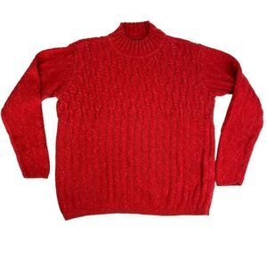 Vintage Liz Claiborne Knitted Mock Neck Liz Sport Sweater Red Large 80s 90s